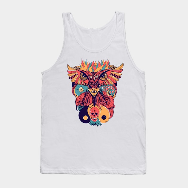 Retro Triad Wise Owl And Ageless Skull Tank Top by kenallouis